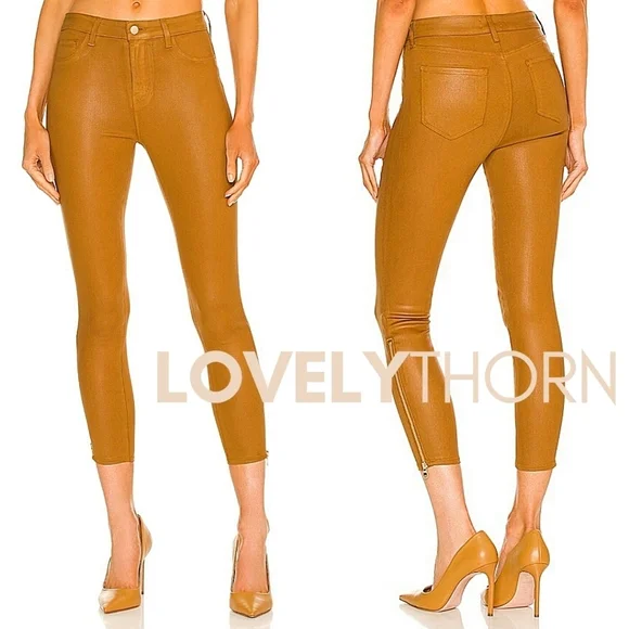 L'AGENCE // sabine zip skinny high rise ankle zipper dark khaki coated jeans - Picture 7 of 16